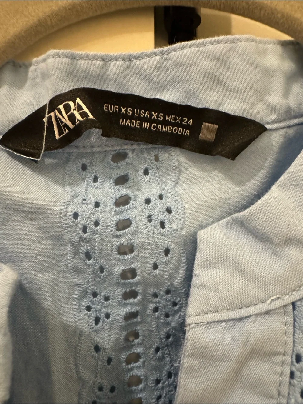 Zara Light Blue Eyelet Button-Front Blouse